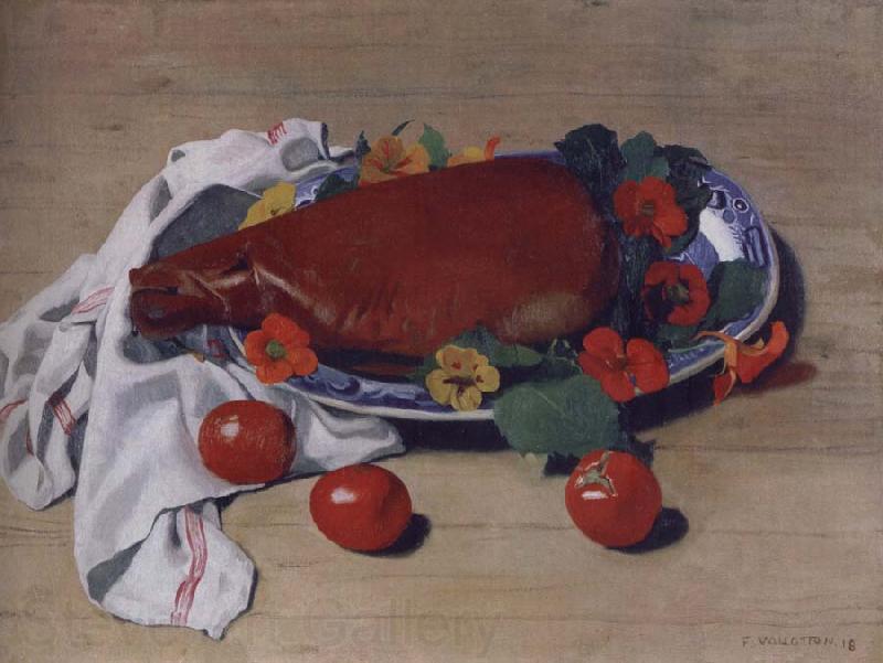 Felix Vallotton Still life with Ham and Tomatoes Norge oil painting art